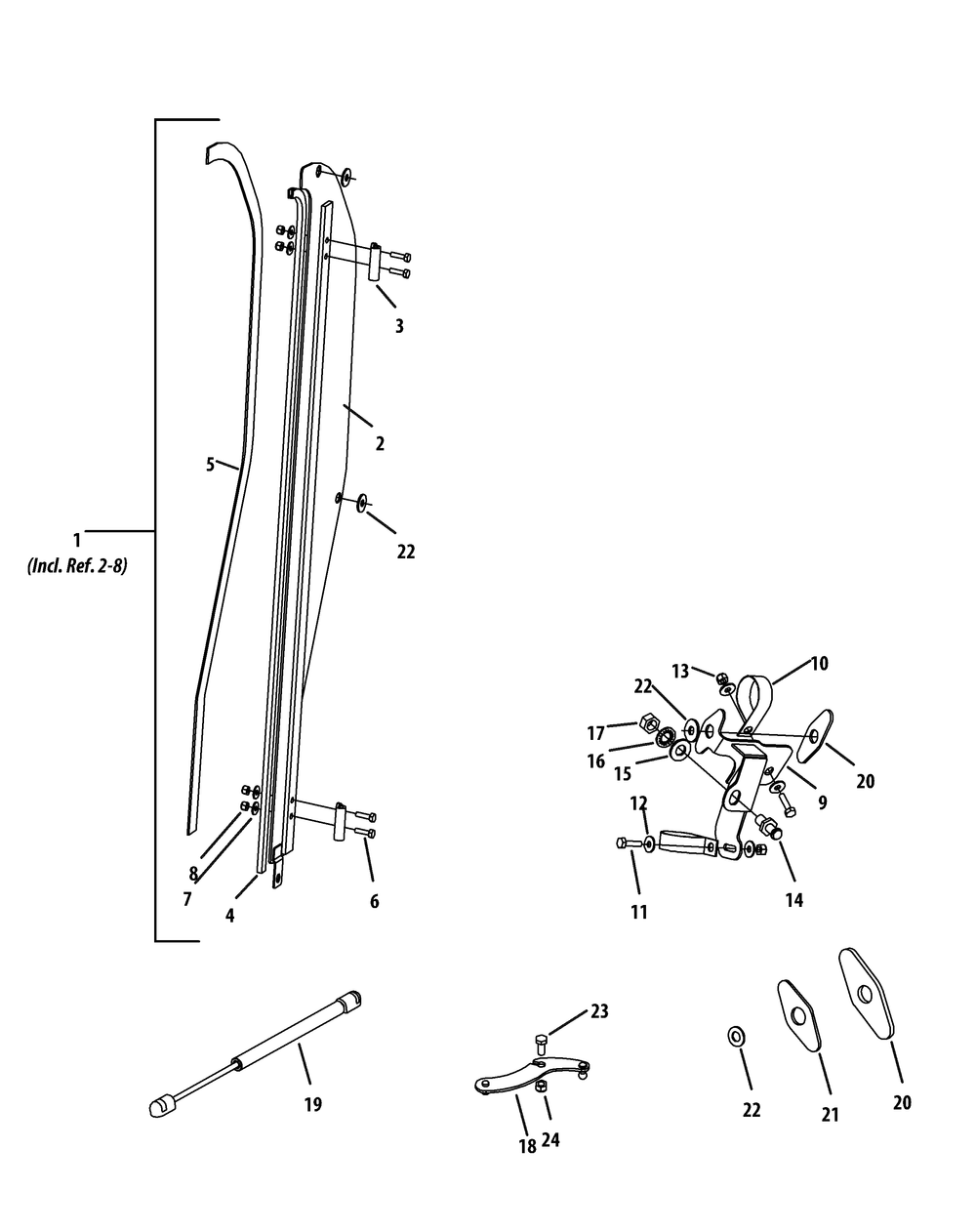 Left Door Components Diagram and Parts List for 39A70027100  Cub Cadet Lawn Tractor Accessories